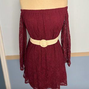 Francescas Burgundy Lace Mini Dress